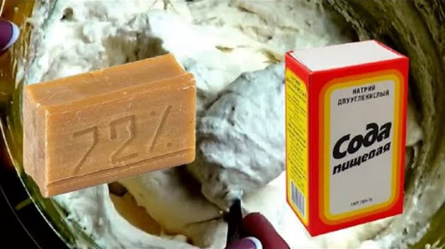 Сода и хозяйственное мыло для мази