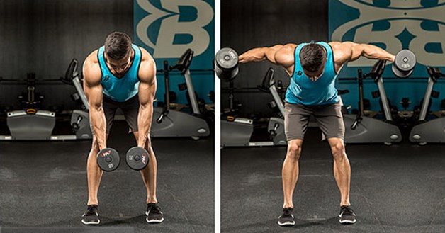 махи гантелей в наклоне